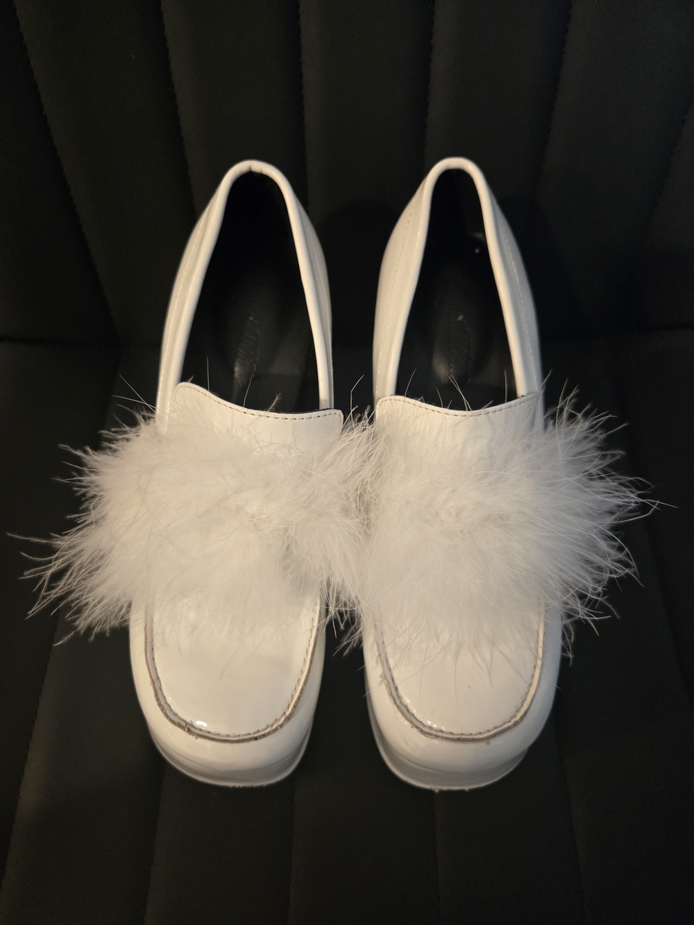 Sugar Thrillz White Feather Trim Loafers